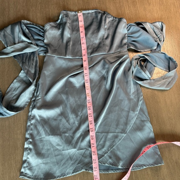 NWT Cider Dark Teal Blue Satin Mini Dress Strapless Tie XS - Picture 10 of 10